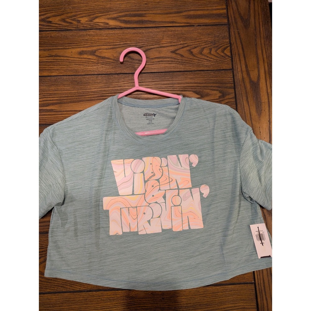 Old Navy Girl Short Sleeve Green Crop Top Shirt Vibin' & Tribin' Size M 8
